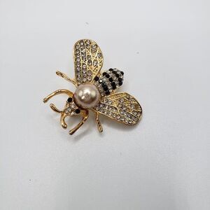 Cute Silver and Black Rhinestone Honey Bee Brooch 1" Lapel Pin Bag Beekeeper